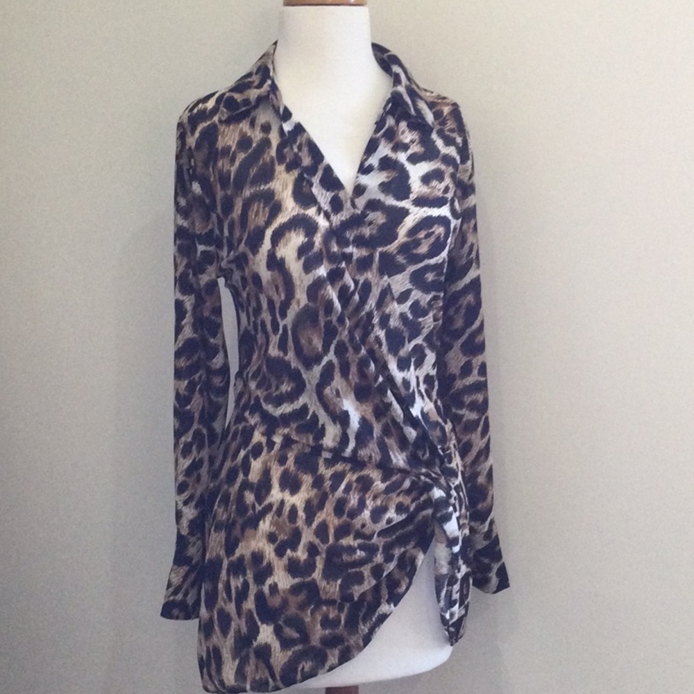 Leopard Print Wrap Blouse